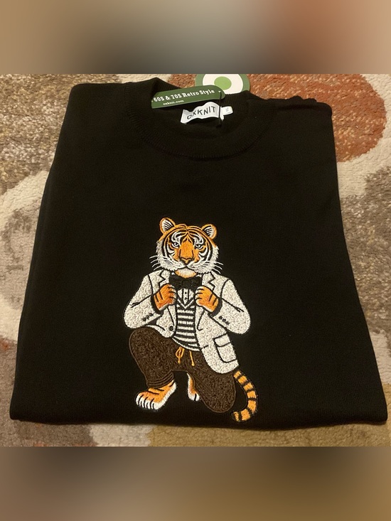 OXKnit Other - Men’s Black Tiger Embroidered Sweatshirt - Stylish Knit Top